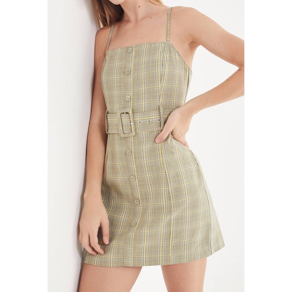 Urban Outfitters UO Belted Gingham Button-Down Mini Dress Sz SP